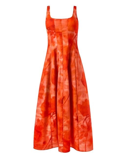 Alejandra Alonso Rojas Red Darted-Seams Print Midi Dress