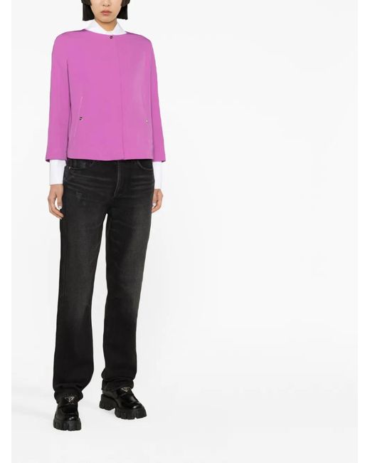 Herno Pink Collarless Cropped-Sleeve Jacket