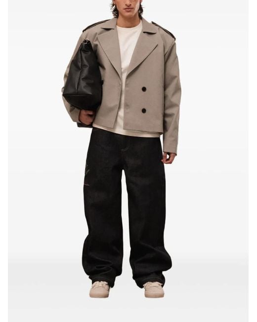 ROUGH Brown Cropped Double-Breasted Trench Jacket