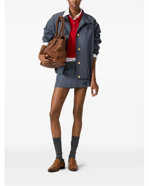 Miu Miu Blue Checked Technical Fabric Blouson Jacket