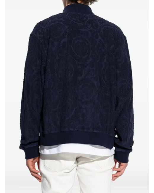 Versace Blue Barocco-Jacquard Zip-Up Jacket for men