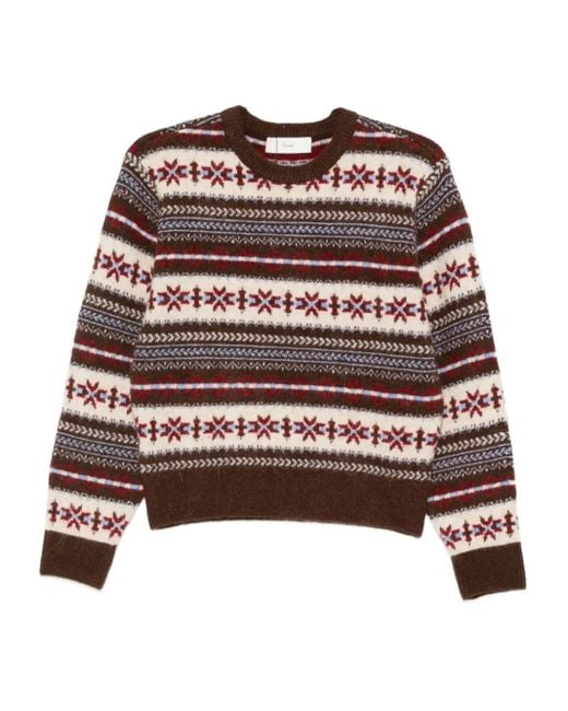 DUNST Brown Fairisle-Pattern Crew-Neck Sweater