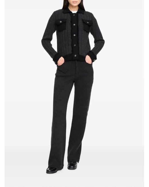Barrie Black Ribbed-Knit Denim-Effect Jacket