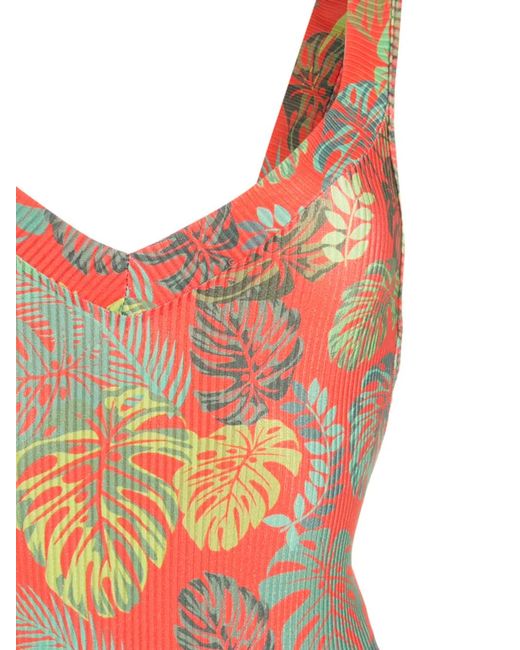 Amir Slama Orange Palm Leaf Print Swimsuit