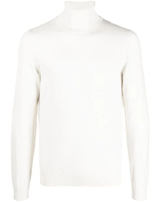 Boss White Virgin Wool Roll Neck Jumper for men
