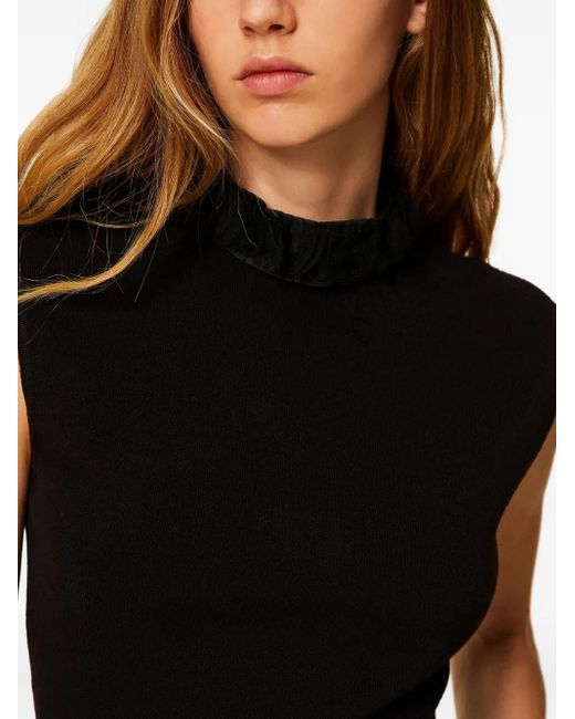 Twinset Black Ruffled-Neck Knit Top