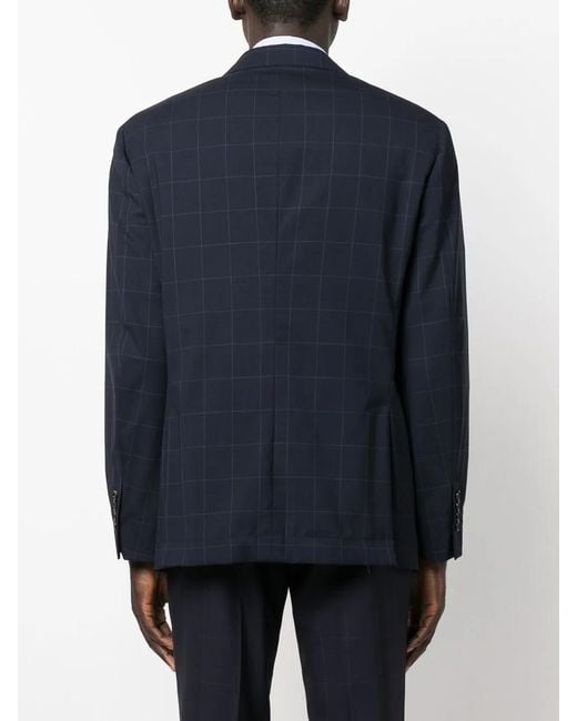 Brunello Cucinelli Blue Single-Breasted Checked Tailored Blazer for men