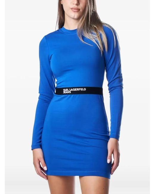 Karl Lagerfeld Blue Long-Sleeve Mini Dress