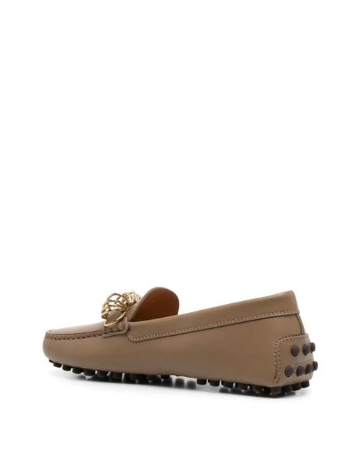 Tod's Brown Ring-Hardware Leather Loafers