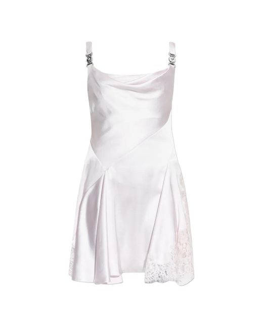 Versace White Lace-Trim Satin Mini Dress