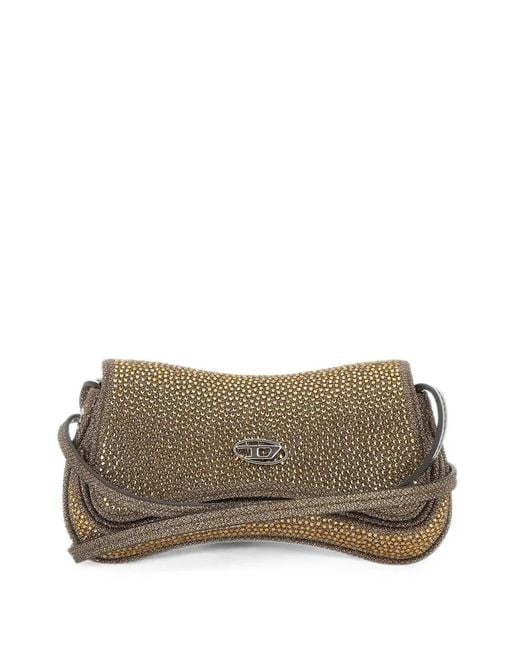 DIESEL Gray Small Crystal-Embellished Shoulder Bag