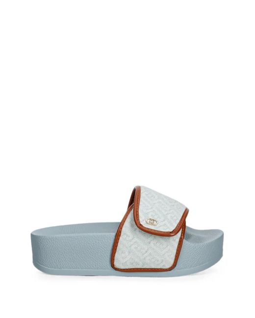 Liu Jo White Monogram-Pattern Touch-Strap Slides