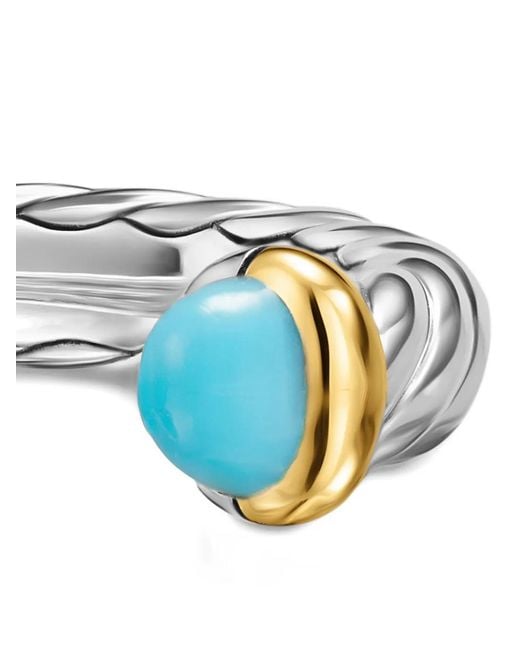 David Yurman White Sterling And 14K Petite Cable Ring