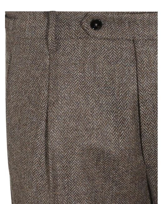 Berwich Gray Herringbone Pleat-Detail Trousers for men
