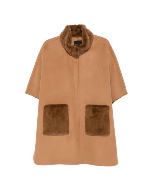 Liska Brown Fur-Trim Patch-Pocket Coat