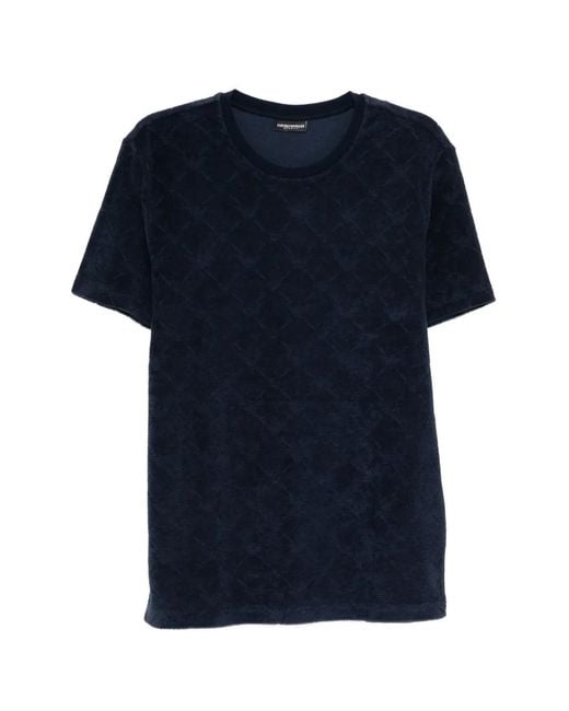 Emporio Armani Blue Logo-Jacquard Terry T-Shirt for men
