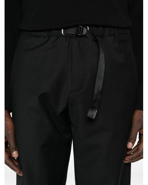 White Sand Black Elastic-waistband Buckled Straight-leg Trousers for men