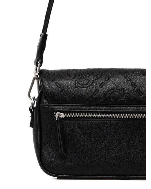 Guess Black Embossed Flap Shoulder Bag for men