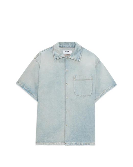 MSGM Blue Short Sleeve Pocket Shirt for men