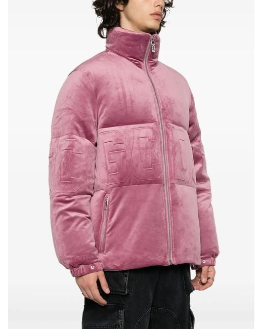 Gcds Pink Logo-Embossed Velvet Jacket