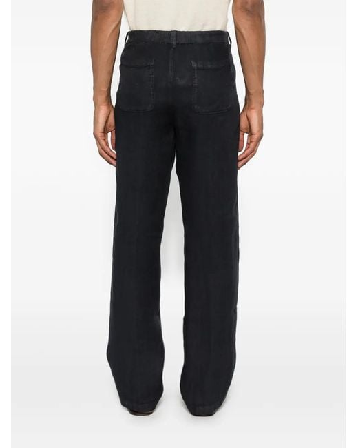 120% Lino Black Alim Buttoned Trousers for men