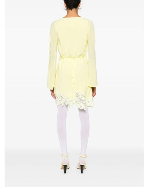 Acne Yellow Floral-Lace Detail Mini Dress