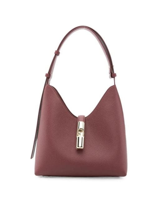 Furla Purple Grained-Leather Turn-Lock Tote Bag