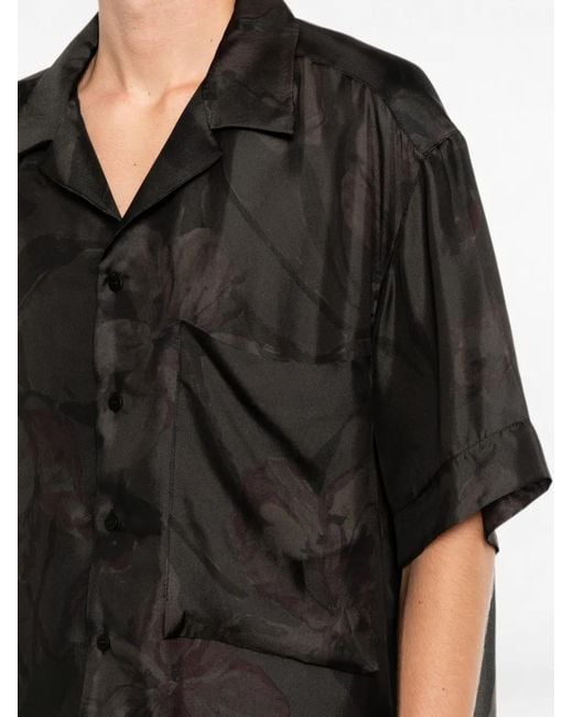 Giovanni Cavagna Black Floral-Printed Short-Sleeve Shirt for men