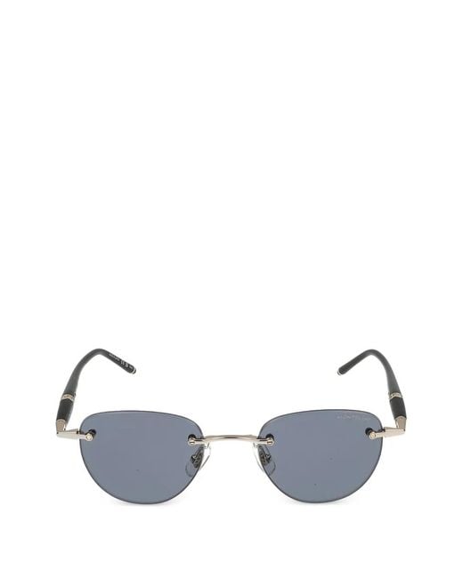 Montblanc Blue Rimless Geometric-Frame Sunglasses for men