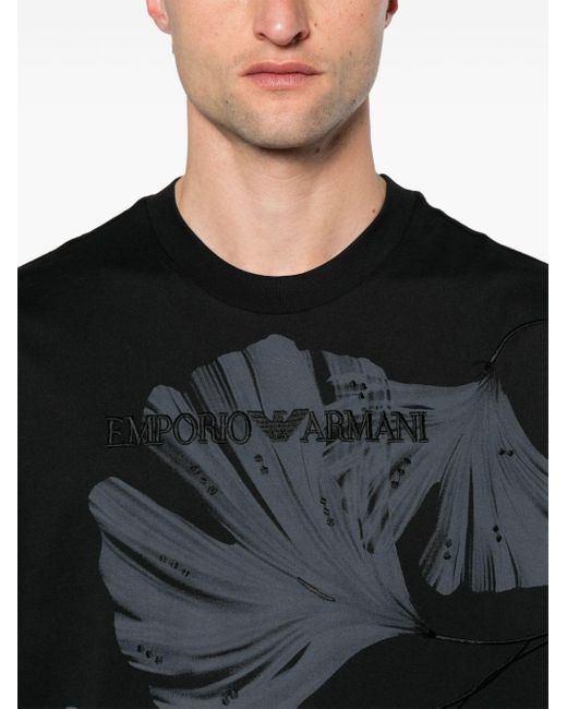 Emporio Armani Katoenen T-shirt Met Geborduurd Logo in het Black voor heren