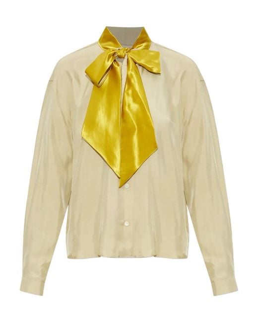 Marni Yellow Satin-Bow Blouse