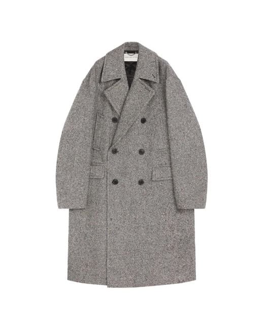 Dries Van Noten Gray Oversized Wool Tweed Coat for men