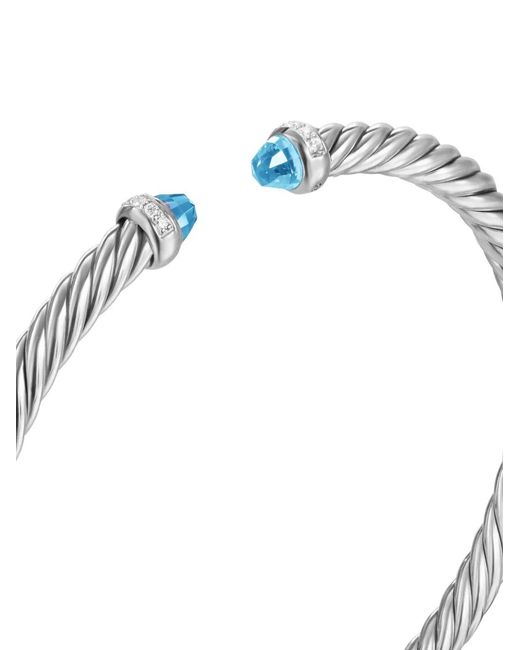 David Yurman White Sterling Cablespira Flex Diamond Bracelet (4Mm)