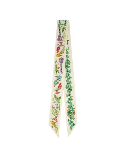 Ferragamo Metallic Eden Floral-Print Silk Scarf