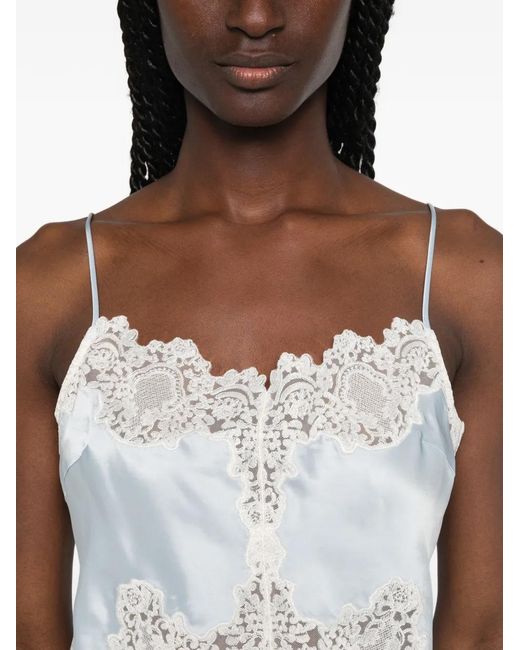 Sandro Blue Lingerie-Style Top With Lace