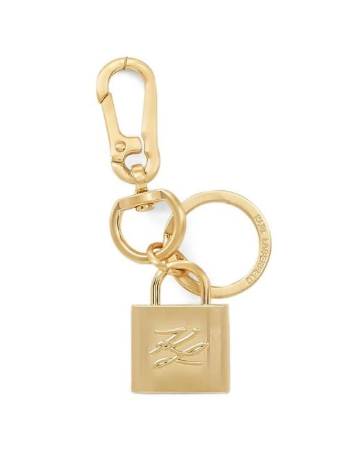 Karl Lagerfeld Metallic Padlock Logo-Plaque Keyring
