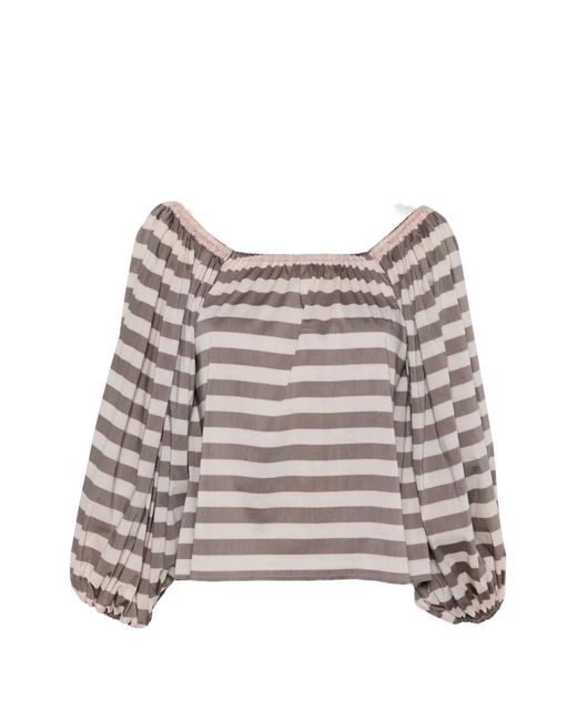 Camilla Gray Striped Off-Shoulder Top