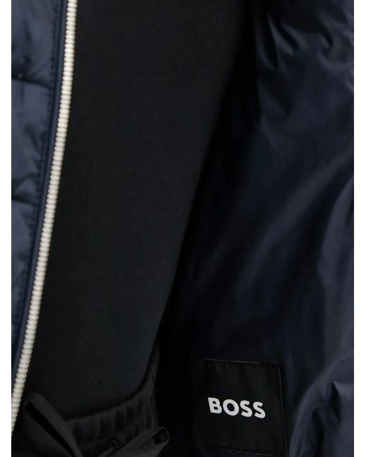 Boss Blue Quilted Knitted-Panel Bomber Jacket