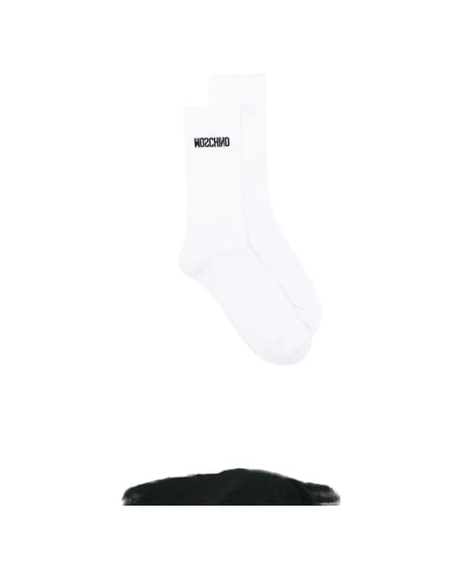 Moschino White Logo-Intarsia Ribbed Socks for men