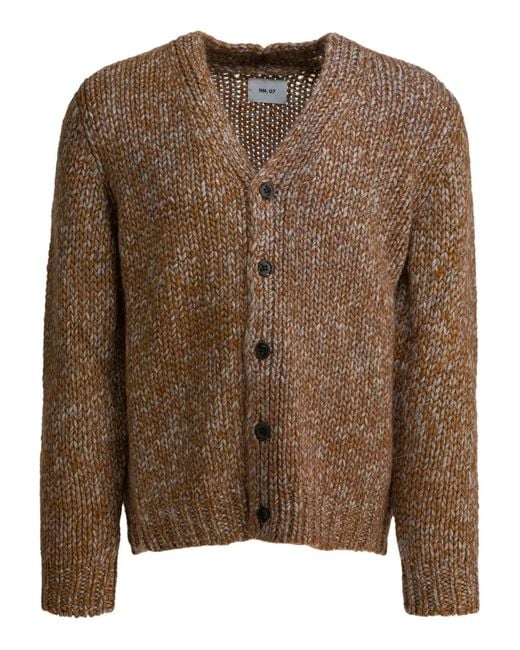 NN07 Brown Buttoned Wool Cardigan for men