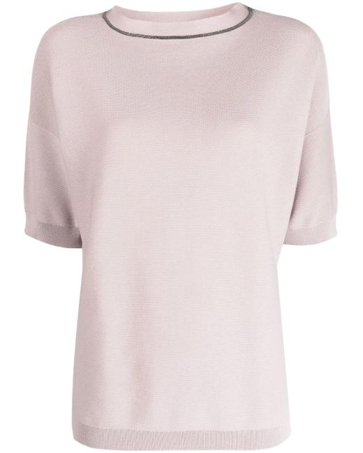 Fabiana Filippi Pink Ball-Chain Detail Fine-Knit Top