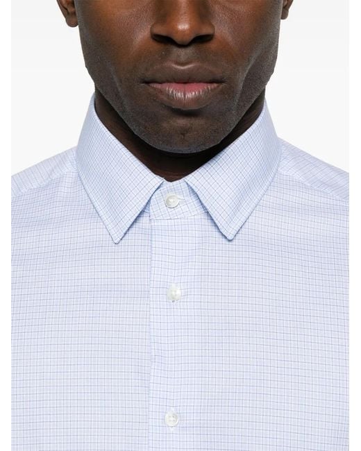 Canali White Grid-Pattern Shirt for men