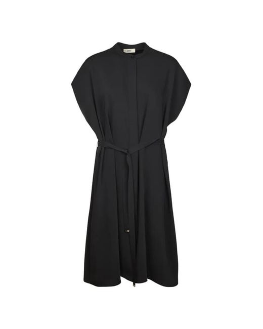 Herno Black Short Shirt Dress With Belt Tied