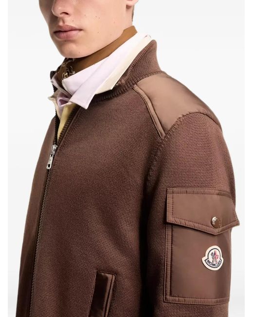 Moncler Brown Logo-Patch Panelled Cardigan for men