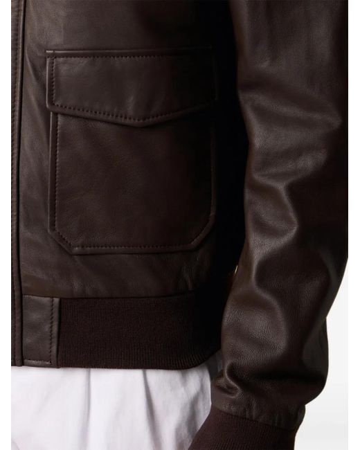 Brooks Brothers Brown Pointed-Collar Leather Jacket for men