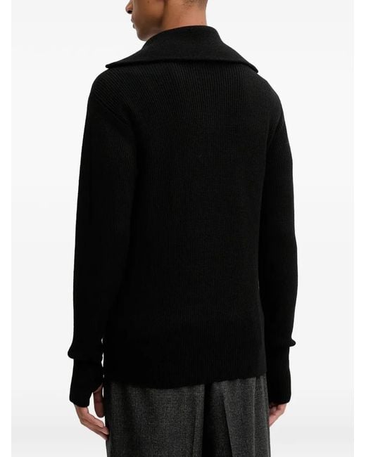 Barena Black Pull Côtelé À Col Zippé for men