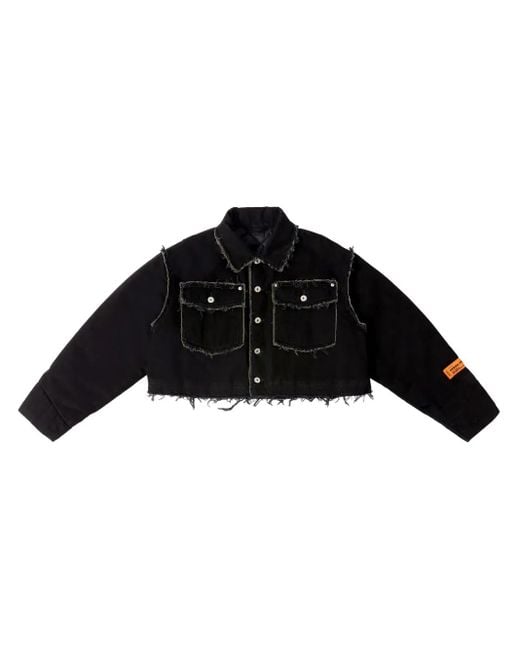 Heron Preston Black Distressed Cropped Denim Jacket