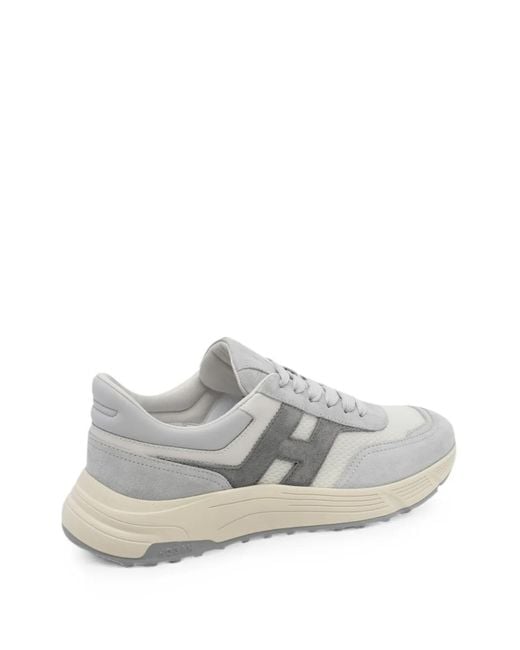 Hogan White Hyperlight Suede-Panel Low-Top Sneakers for men