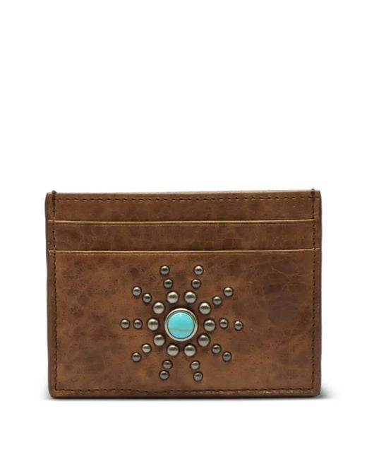 HTC Brown Sun Stud-Embellished Leather Card Holder for men