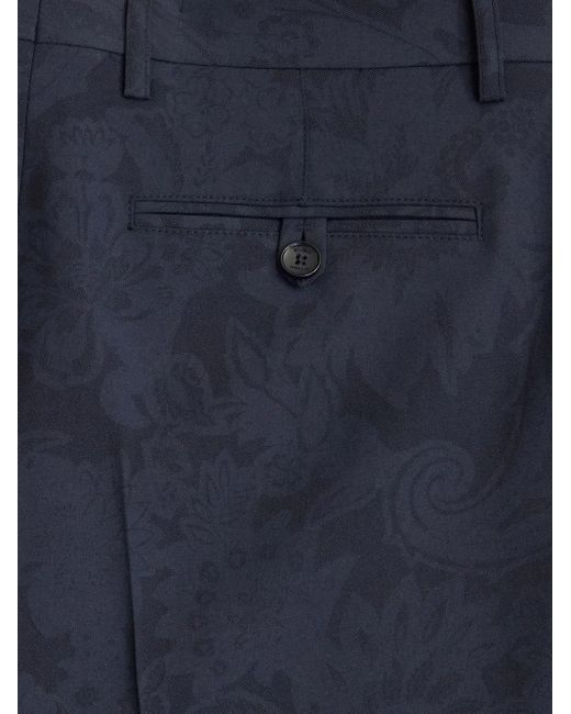 Etro Blue Patterned-Jacquard Straight-Leg Trousers for men